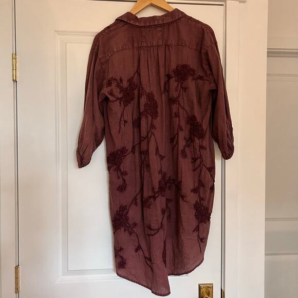 Kyla Seo Anthropologie Embroidered Shirt Dress Women’s Small Burgundy Bohemian - Picture 10 of 12